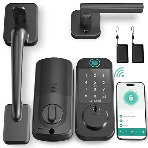 WiFi Front Door Lock Set - SMONET Fingerprint Keyless Entry Smart Locks Handle Set