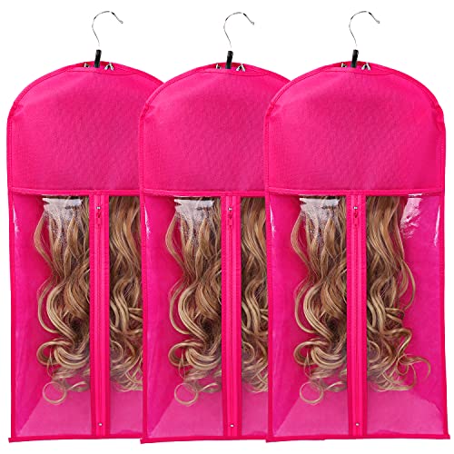 Hair Extension Storage Bag, Dustproof Wig Storage Bag Hair Extension Holder  Hair Hanger Waterproof and Portable with Zipper Transparent Zip Up Closure