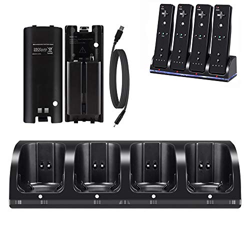 YZGame 4-Port Charger Station with Batteries for Wii/Wii U Remote - Black