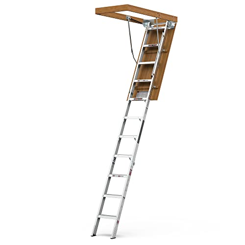 WIILAYOK Aluminum Attic Ladder - Lightweight and Portable, 375-pound Capacity Convenient Access to Your Attic, Fits 7'8"-10'3" Ceiling Heights, 22 1/2" x 54"