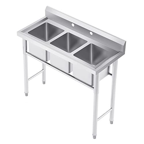 Wilprep Triple Compartment Stainless Steel Free Standing Sink