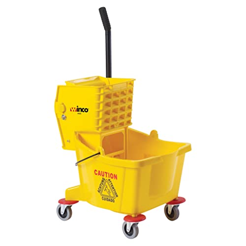 Winco 26 Quart Yellow Commercial Mop Bucket on Wheels