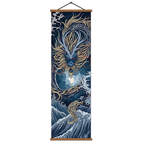 Dragon Vintage Poster Scroll Frame Canvas Painting 12x36''
