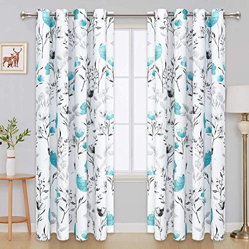 Window Curtains Flower Teal Drapes