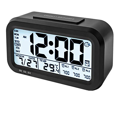 WinFong 3 Alarm Clocks with Large Digital Display and Smart Night Light