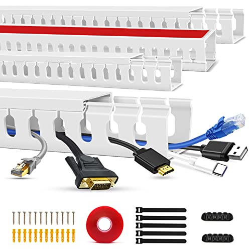 Cable Raceway Kit Stageek Cable Management System Kit Open Slot Wiring Raceway Duct with Cover On-Wall Cable Concealer Cord Organizer to Hide Wires