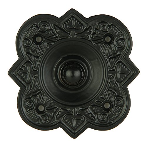 Wired Iron Doorbell Chime Push Button in Black Powder Coat Finish