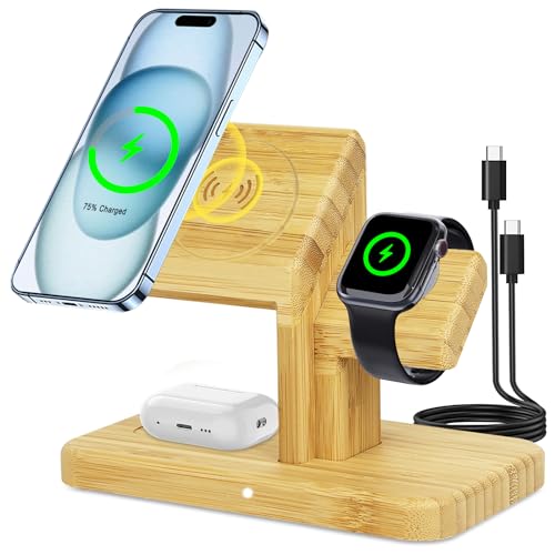 Wireless Charger Stand Bamboo for Apple Devices