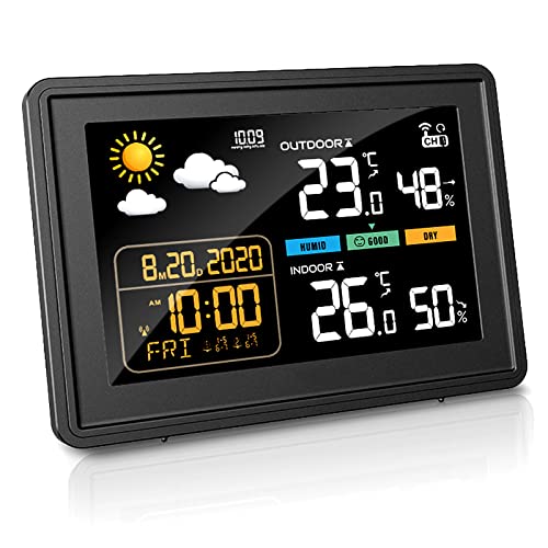 BAYGA Indoor Outdoor Thermometer Wireless, Weather Station with Atomic  Clock, High Precision Temperature Humidity Meter, HD Color Display Weather