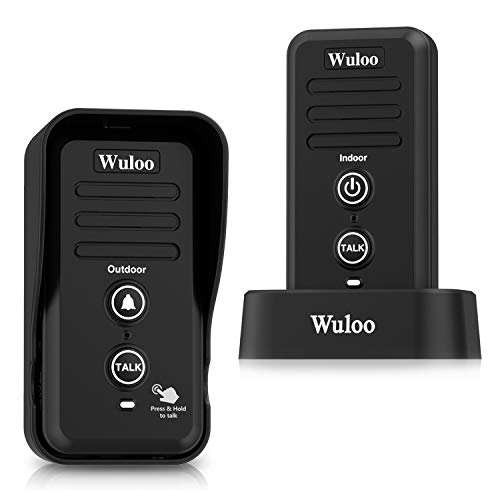 Wireless Intercom Doorbells for Home Classroom, Wuloo Waterproof Electronic Doorbell Chime with 2640 Feet Range 3 Volume Levels Rechargeable Battery (1&1-Black)