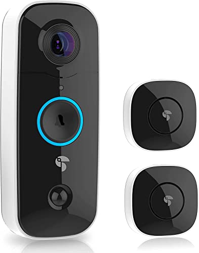 Wireless Video Doorbell Camera with 2 Chimes, 2-Way Audio, Motion Sensor, Night Vision, Alexa & Google, No Subscription Home Security Cameras