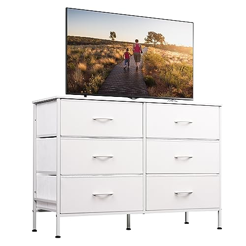 WLIVE Wide Dresser with 6 Drawers, TV Stand and Fabric Storage Dresser - White