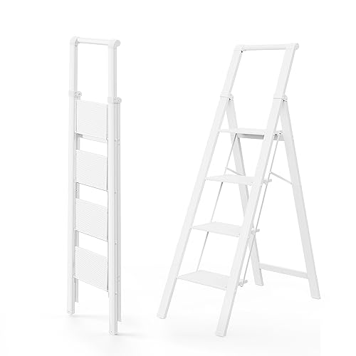 WOA WOA 4 Step Folding Ladder, Wide Anti-Slip Pedals, Lightweight Kitchen Stool