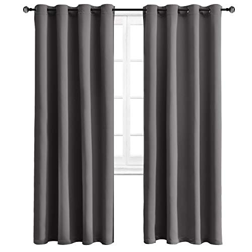 WONTEX Thermal-Insulated Blackout Curtains, 2 Panels, Grey, 52x84 inch