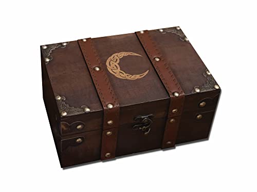 Wood and Leather Chest Box with Engraved Design