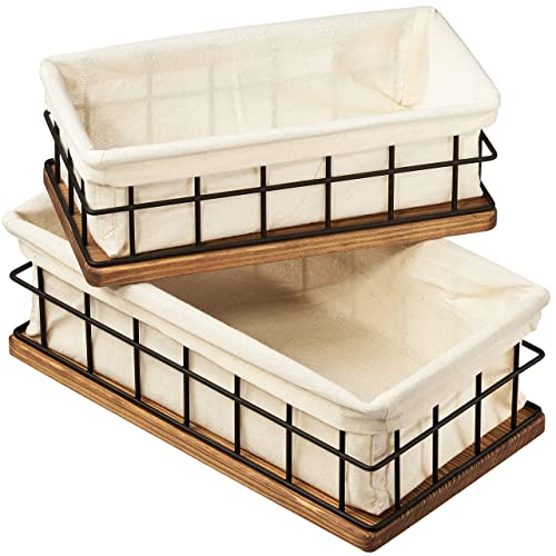 Wood and Metal Wire Baskets with Liners
