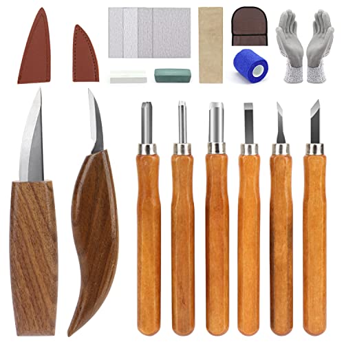 WOOD CARVING TOOLS Whittling Hook Knife Sharpening Stone Gloves 11