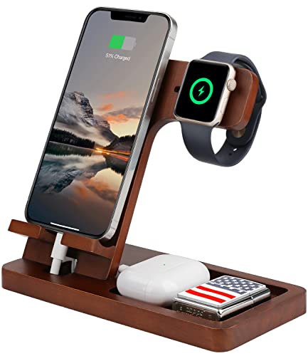 Wood Charger Stand with 3 in 1 Charging Station