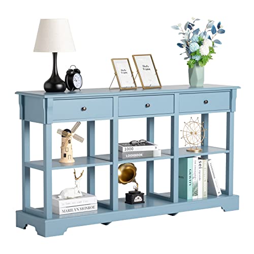 Wood Console Sofa Table with Drawer and Storage Shelves