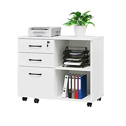 Wood File Cabinet, 3 Drawer Mobile Lateral Filing Cabinet On Wheels, Printer Stand