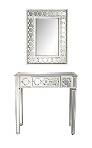 Wood Geometric Mirrored Console Table with Mirror, Set of 2