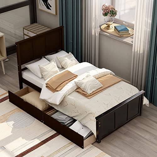 Wood Platform Bed Frame with Headboard and Underbed Storage