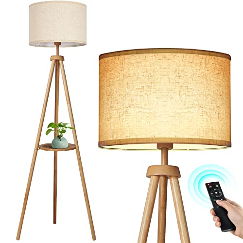 Wood Tripod Floor Lamp with Shelves