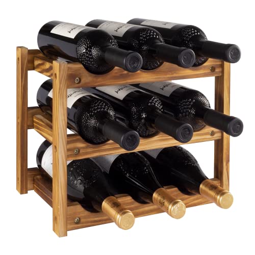 Wood Wine Rack 9 Bottle Storage - Easy Assembly, Space-Saving