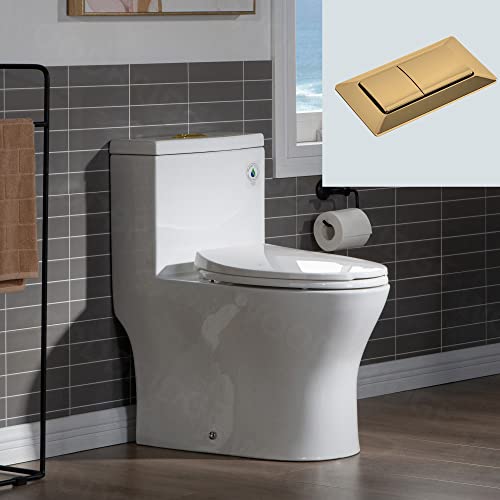 WOODBRIDGE Modern One-Piece Toilet with Brushed Gold Button