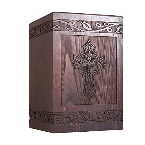 Wooden Carved Cross Urns Box and Casket for Ashes