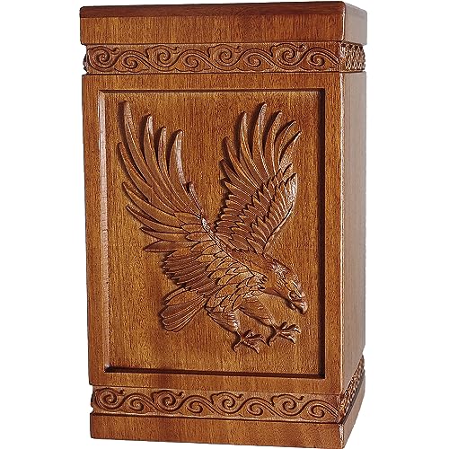 Wooden Cremation Urn with Bald Eagle Design