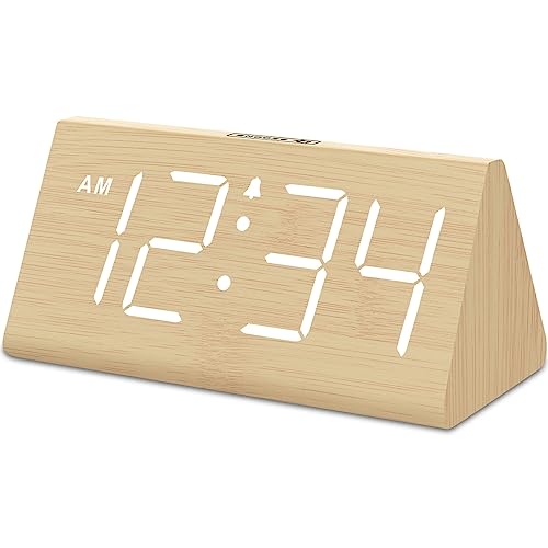 Wooden Digital Alarm Clock with USB Port and Snooze Button