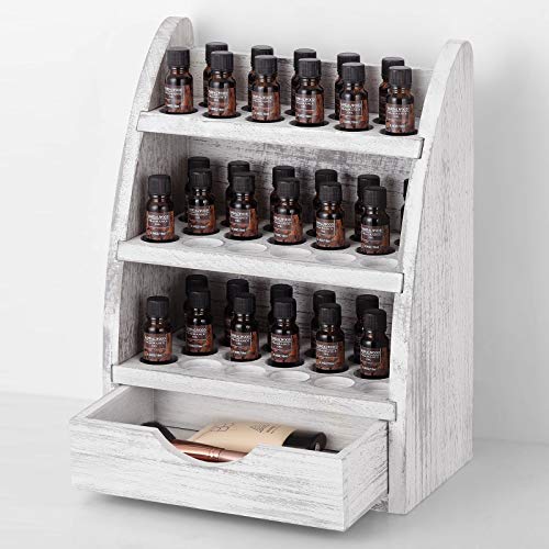 Wooden Essential Oil Storage Holder with Drawer & 3 Tiers Removable Shelf