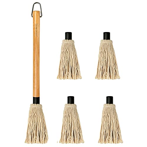 Wooden Long Handle BBQ Basting Mop with Replacement Heads