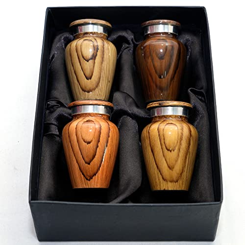 Wooden Print Keepsake Urns - Set of 4 Small Cremation Urns