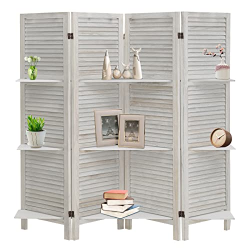 Wooden Room Divider with Shelves