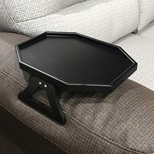 Wooden Sofa Armrest Clip-On Table, Recliner Armchair Organizer Tray (Black)