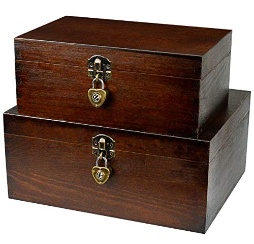 Wooden Storage Boxes with Lock and Keys - Decorative Organizer for Trinkets and Gifts