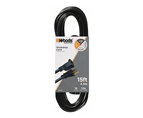 Woods 15-Foot General Purpose Black Extension Cord