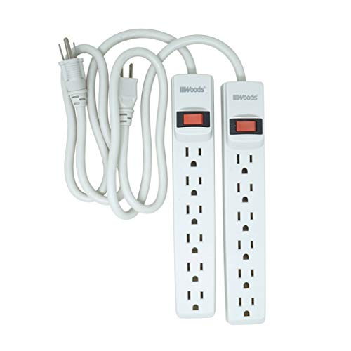 Woods Surge Protector 6 Outlets 2.5 Ft Cord 2-Pack