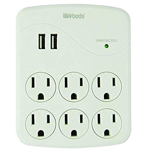 Woods Surge Protector with 6 Outlets and 2 USB Ports