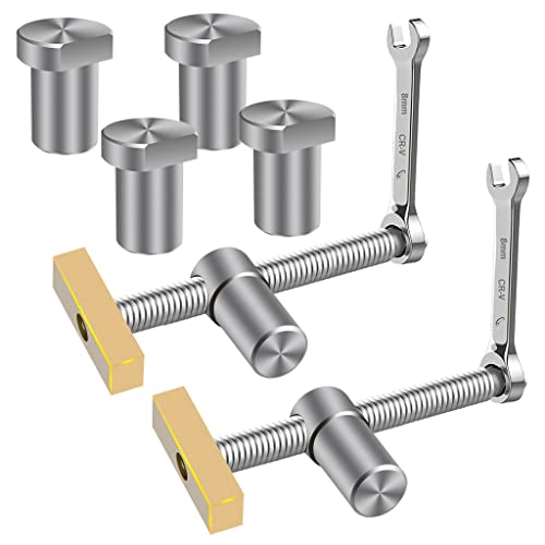 Woodworking Bench Dog Clamps with Ratchet Wrenches - Silver