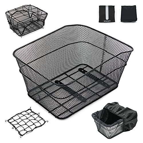 WOOFOPT Rear Bike Basket with Waterproof Covers and Cargo Net