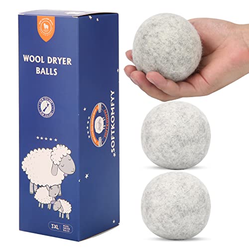Organic Wool Dryer Balls 3 Pack XL, 1000 Loads, Gray