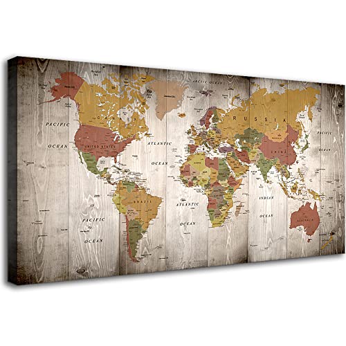 World Map Wall Art for Office Nautical Wall Decor Vintage World Map Poster Modern Framed Canvas Print Art - Map of The World Wall Art for Living Room Bedroom Home Decor New Year Gift 40" x 20"