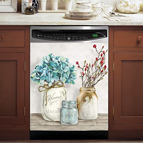WOWFEEL Mason Jar Floral Magnet Dishwasher Cover