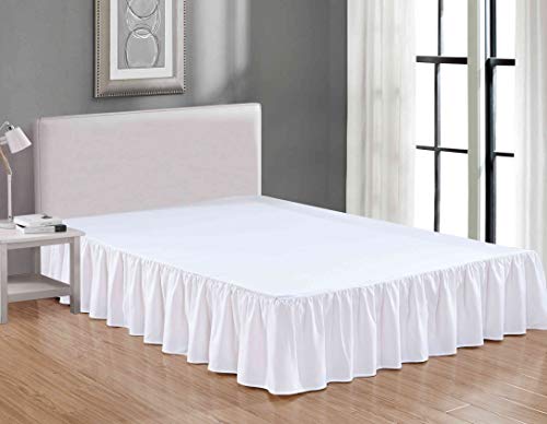 Sheets & Beyond Wrap Around Solid Microfiber Luxury Hotel Quality Fabric Bedroom Gathered Ruffled Bedding Bed Skirt 14 Inch Drop (King, White)