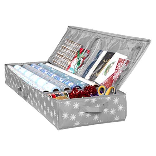 Primode Wrapping Paper Storage Container | Under Bed Gift Wrap Organizer  for 30 Inch Rolls | 31”x13.5”x4.5” | 600D Oxford Material | Box Holder with