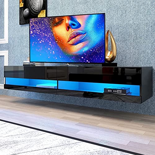 wuleen 71" High Glossy Floating Wall Mounted Entertainment Center