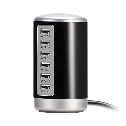Wyssay 6-Port USB Fast Charger for iPhone 13/12/11, Tablets, Smartphones (Black)